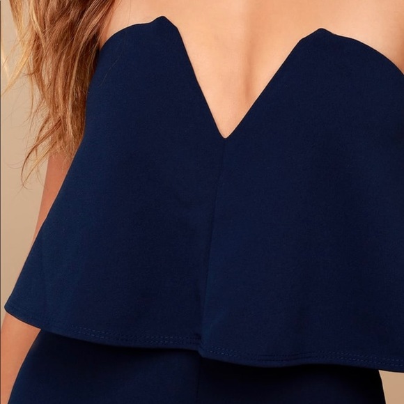Lulus ruffle strapless navy blue jumpsuit - Picture 3 of 4